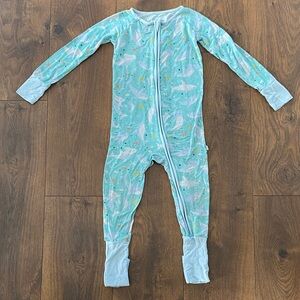 Little Sleepies Aqua Shark Print Kids One Piece size 2T *tiny flaws*